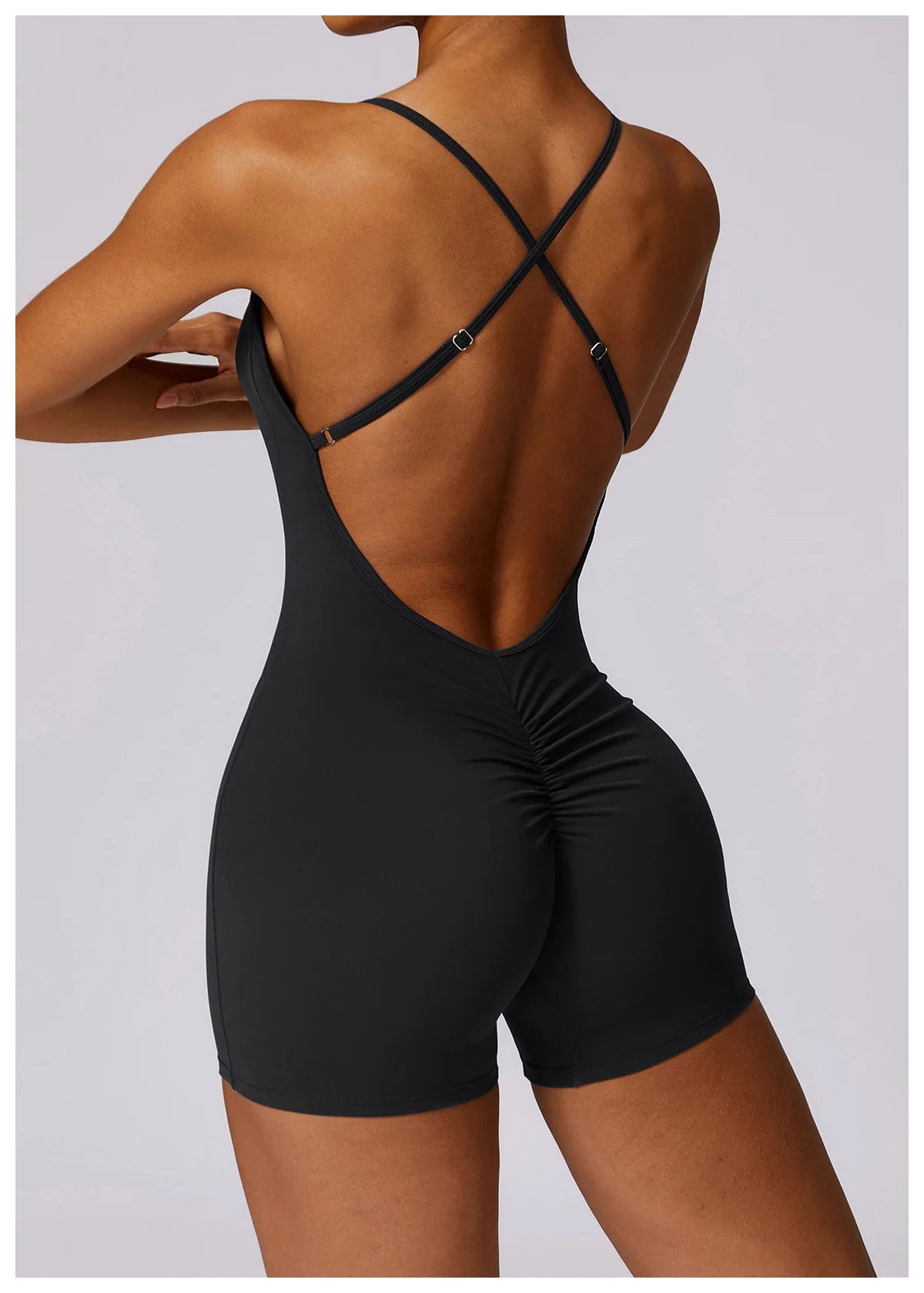 Women Fitness Jumpsuit Running Workout One Piece Yoga Suit Scrunch Butt Shorts