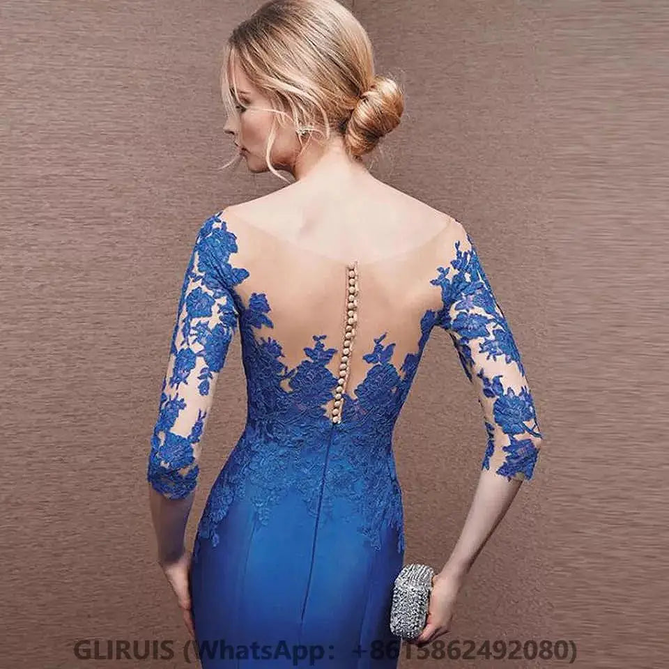 Evening wear Dresses: Royal Blue Celebrity Dresses See Through Back Women