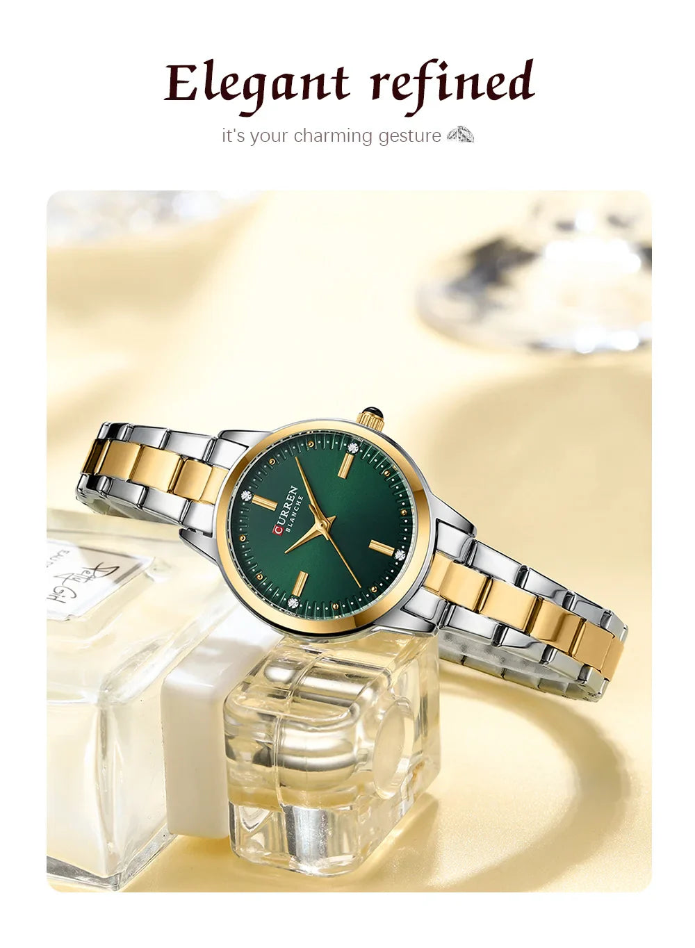 CURREN Simple Round Dial Fashion Dress Quartz Watches for Ladies with Stainless Steel Bracelet Luxury Wristwatches