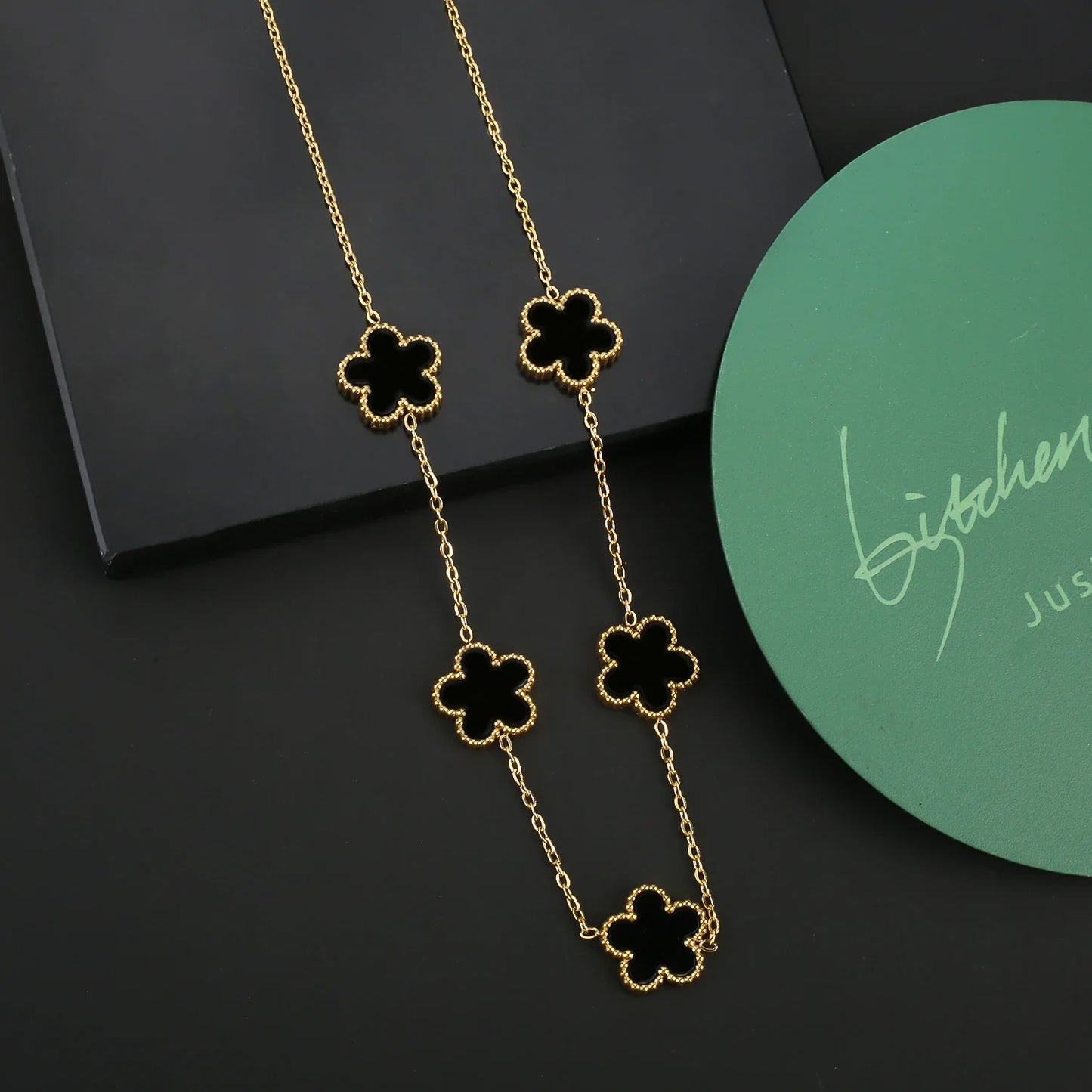 INS Hot Sale Stainless Steel Five Laef Flower Clover Bracelet Jewelry Set Necklace Earrings For Woman Daily Wear Brand Jewelry