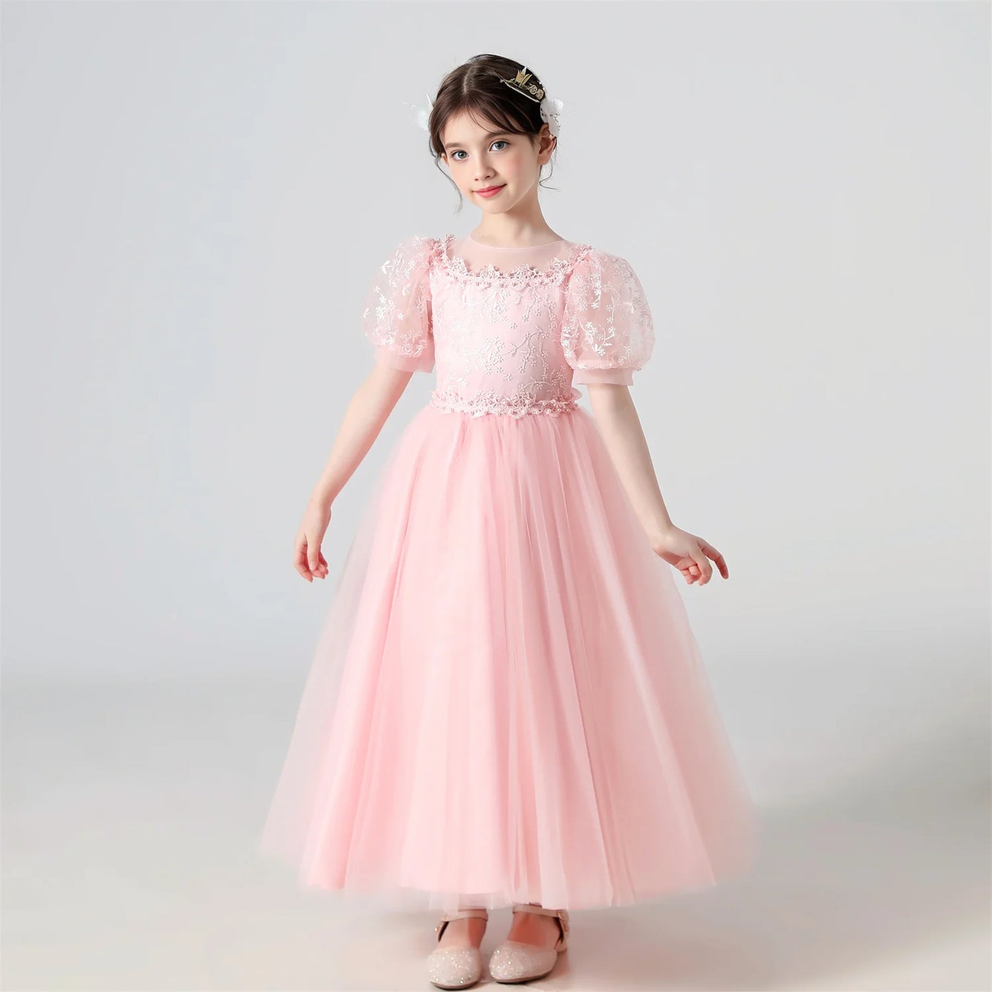 Girl Flower Dress Lace Embroidered Wedding Princess Dress Host Performance Costume Gown Christmas Party Evening Dresses