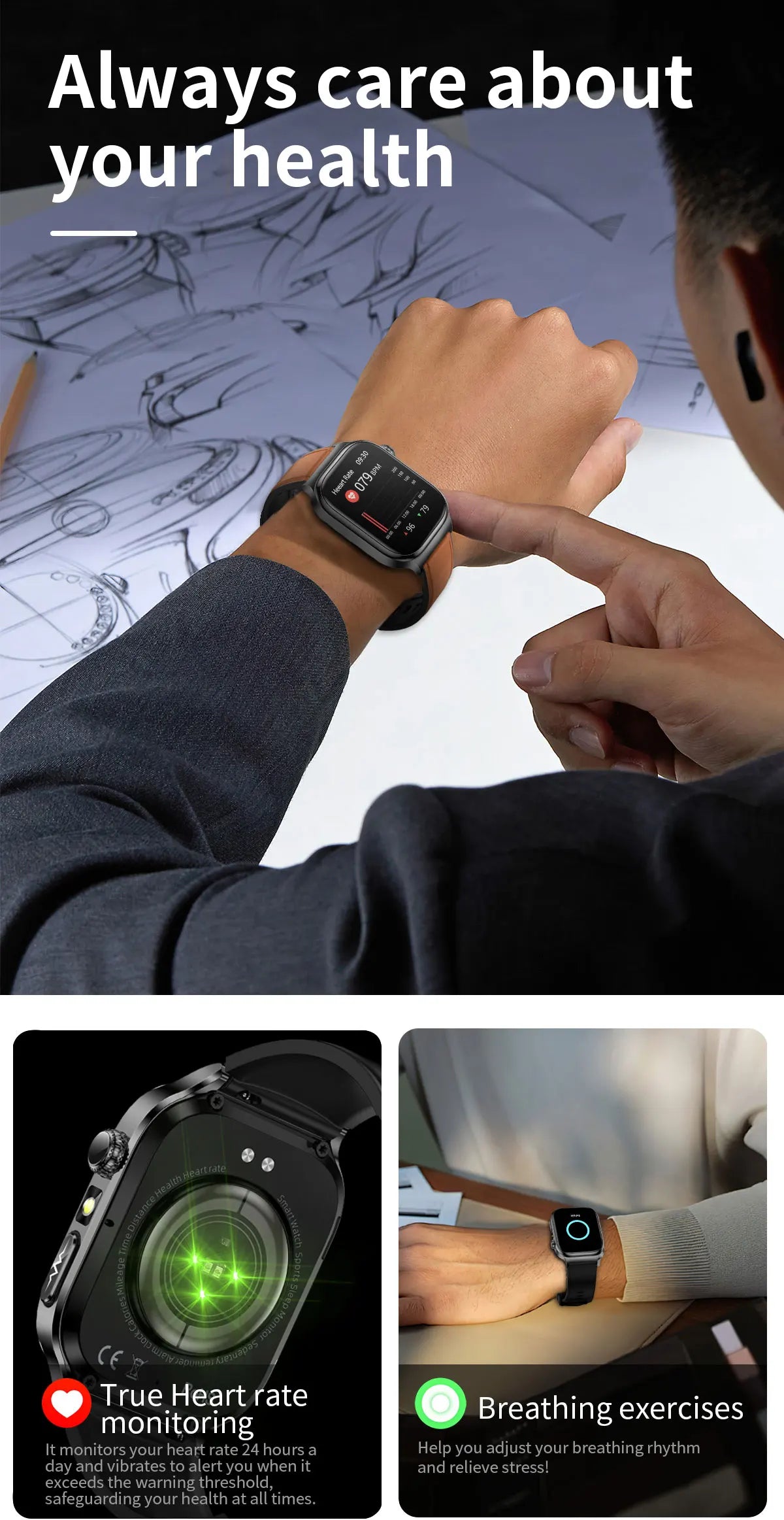 2025 New Five organ examination Health Care Smart Watch Men ECG+PPG Uric Acid Blood Fat Bluetooth Call Sports tracker Smartwatch