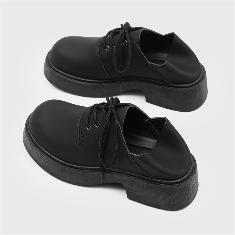 Men Korea Leather Platform Oxfords Slip On Thick-bottom For Male Derby Shoes Casual Loafers Mens Square Toe Formal Dress Shoes