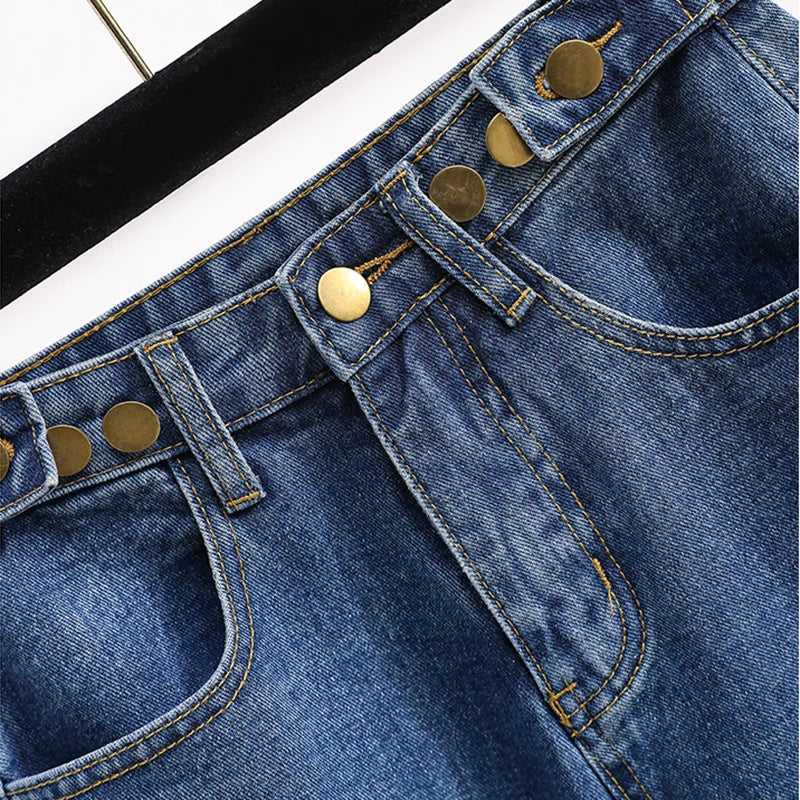 Plus Size Jeans For Women High Waist Buttons Up Korean Fashion Large Size