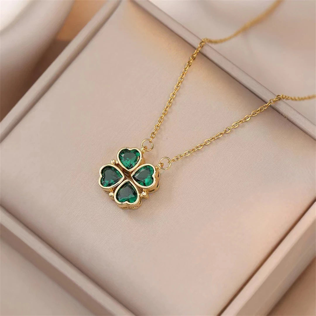 Fashion Retro Lucky Four Leaf Clover Women Necklace Gothic Love Heart Pendant