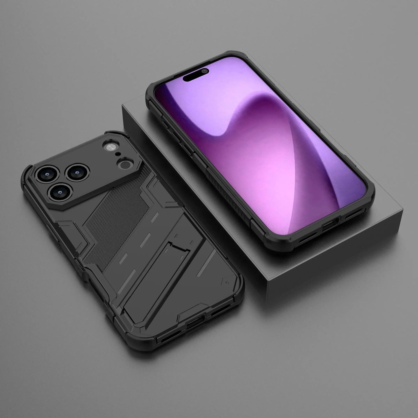 Solid Armor Cyber Shockproof Phone Case For iPhone 17 Pro Max 17 AIR With Stand Holder Cover Protective Shell