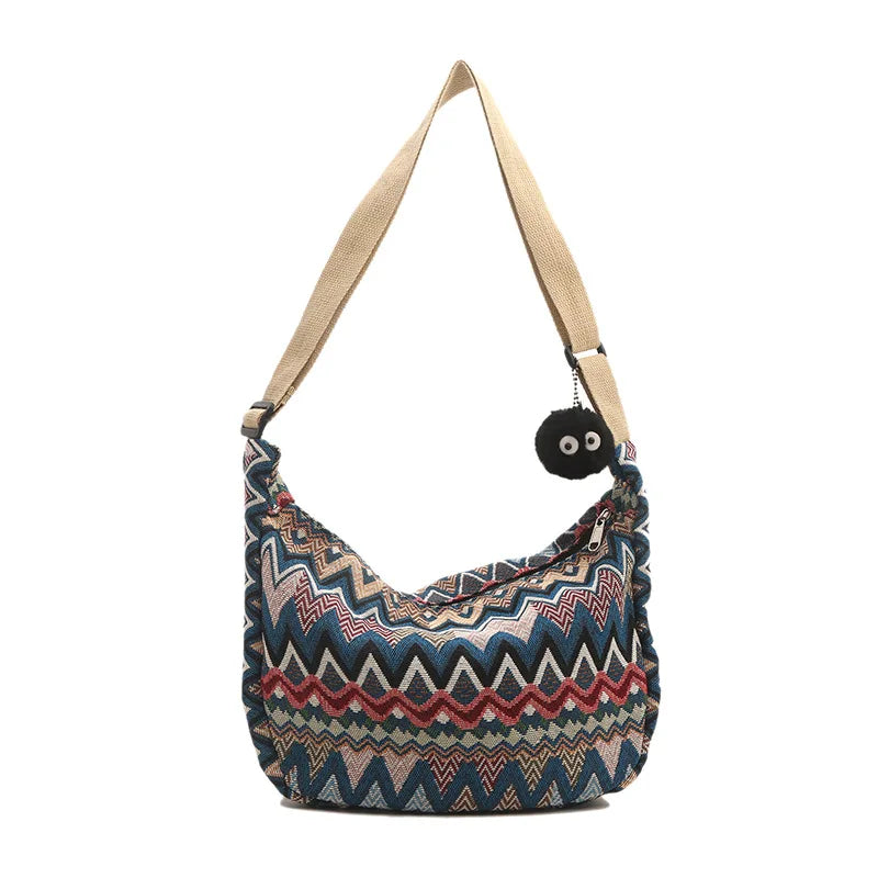 Wave Pattern Design Crossbody Bag for Women Large Capacity Canvas