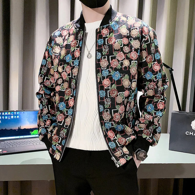 Men Spring Printed Baseball Jackets/Male Slim Fit Fashion Stand