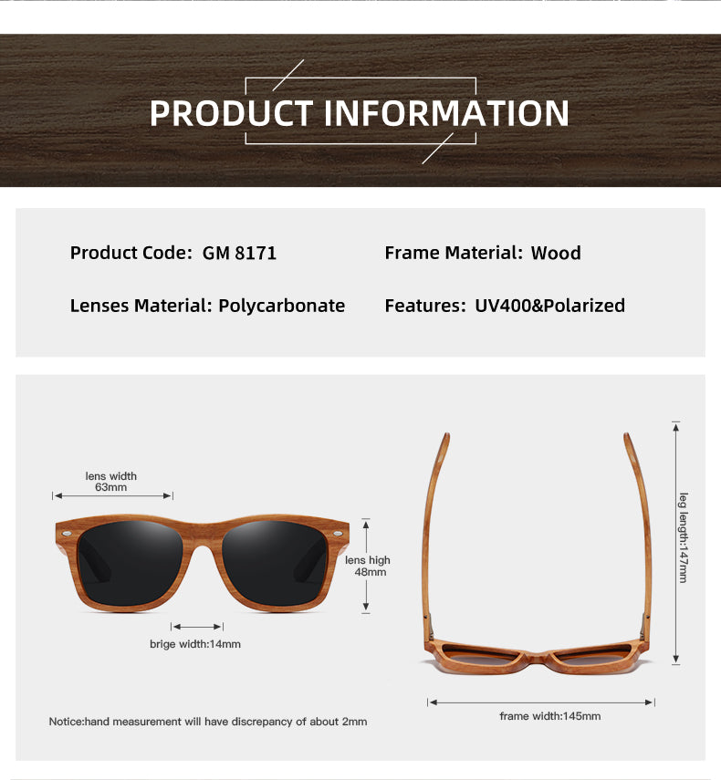 GM Natural Bamboo And Wooden Sunglasses VIP Manual Polarized Glasses Luxury brand Environmental Degradable Glasses Gift Box