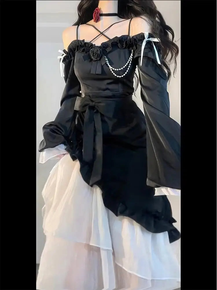 Evening wear Dresses: Women Irregular Elegant Midi Dress Bow One Piece Dress