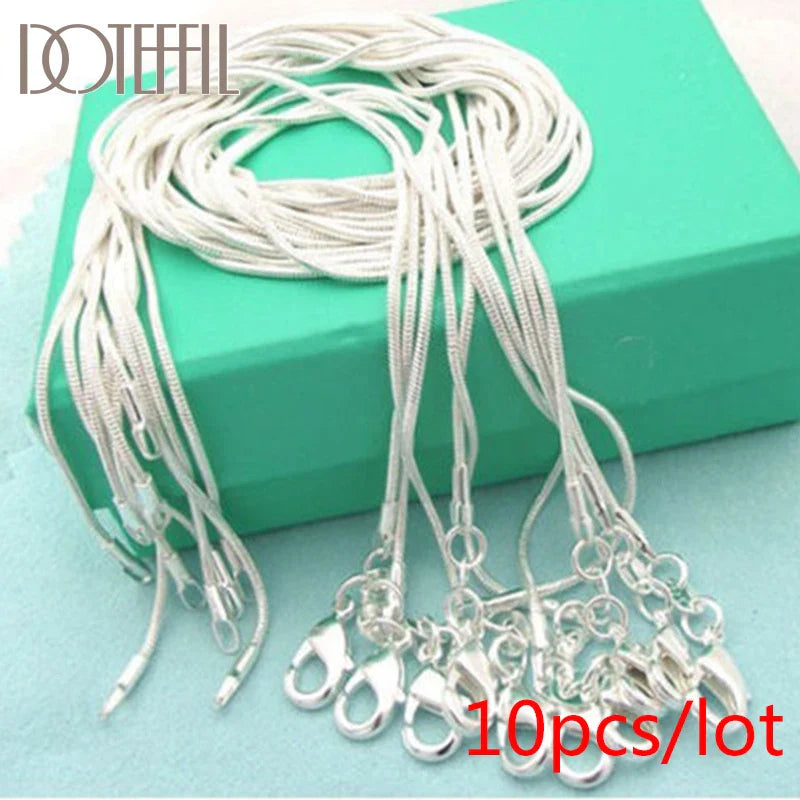 DOTEFFIL 925 Sterling Silver 5/10pcs/Lot 16/18/20/22/24/26/28/30 Inch 1.2mm Snake Chain Necklace For Woman Man Fashion Jewelry
