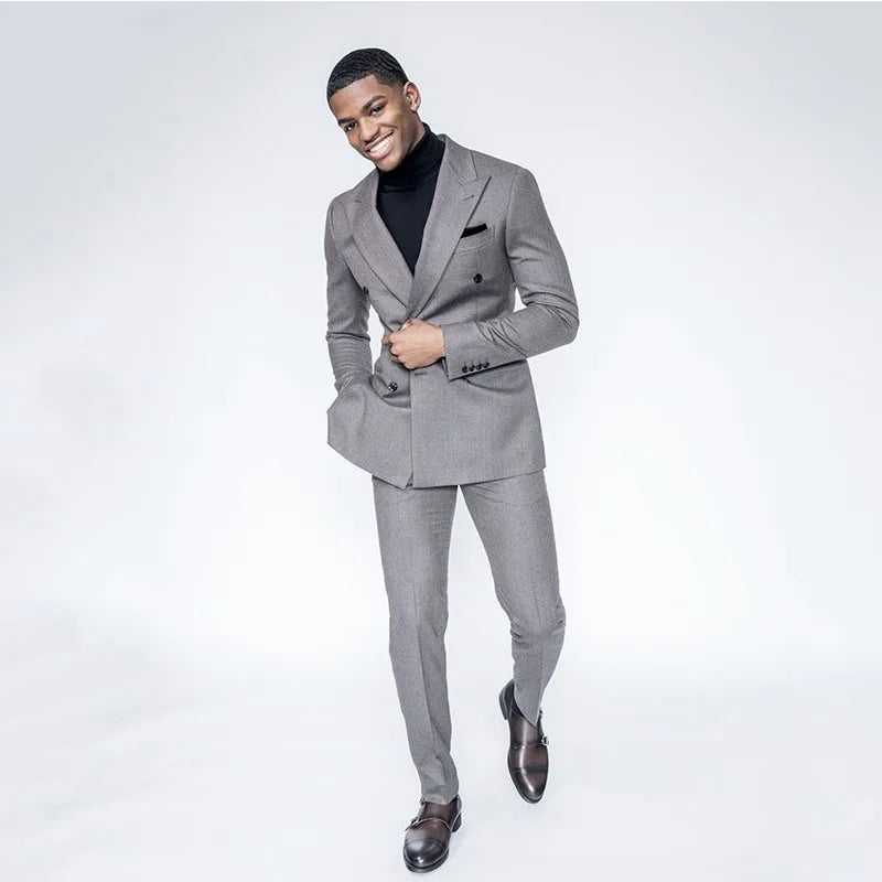 Tuxedo for Mens: Men's Double Breasted Buttons Peak Lapel Tuxedo 2 Pieces