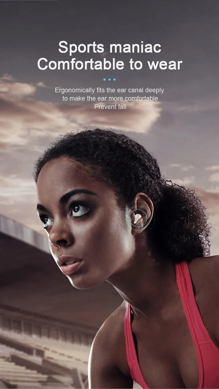 A6S, TWS Wireless Bluetooth Headphone, Stereo Headset, Sports Earbuds, Microphone with Charging Box, Smartphone