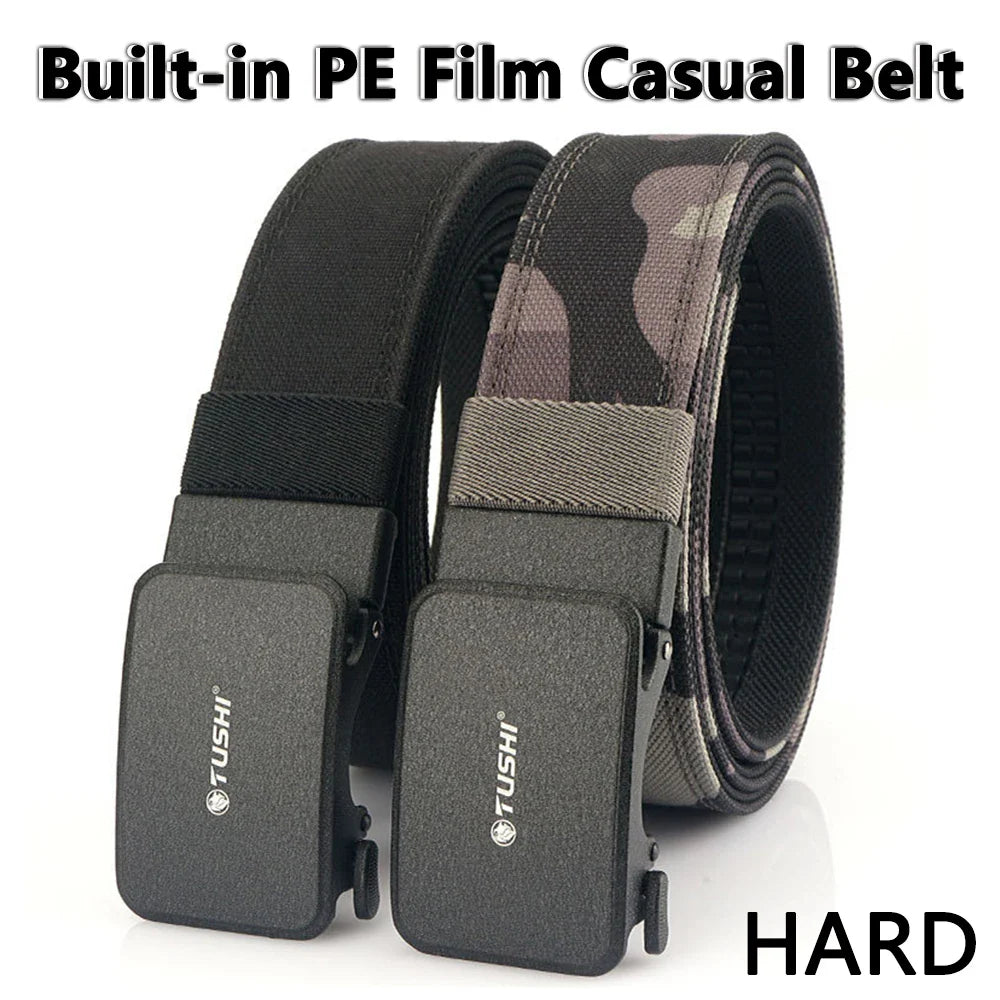 TUSHI New Hard Tactical Belt for Men Metal Automatic Buckle IPSC Gun Belt 1100D Nylon Military Belt Outdoor Sports Girdle Male