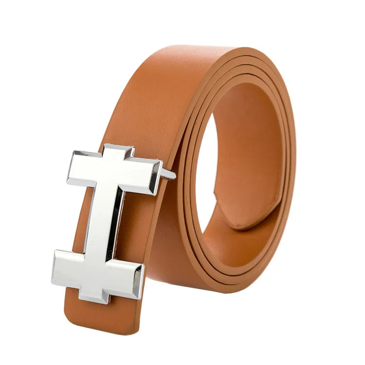 Men's and Women's Casual Fashion Belt  Korean Version Gold Buckle Belt Trendy I-shaped Buckle Belt