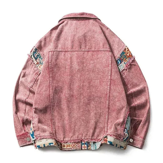 American Vintage Cowboy Coat Women New Patchwork Pink Denim Coats Men