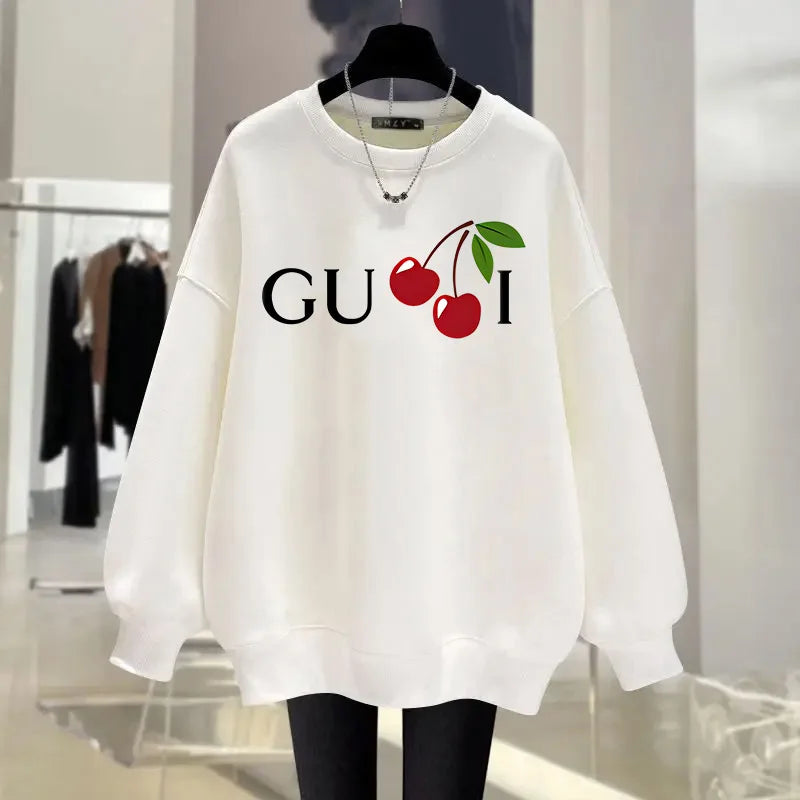 Women's O-Neck Hoodie Letter Printed Loose Long Sleeved Sweatshirt Woman Vintage