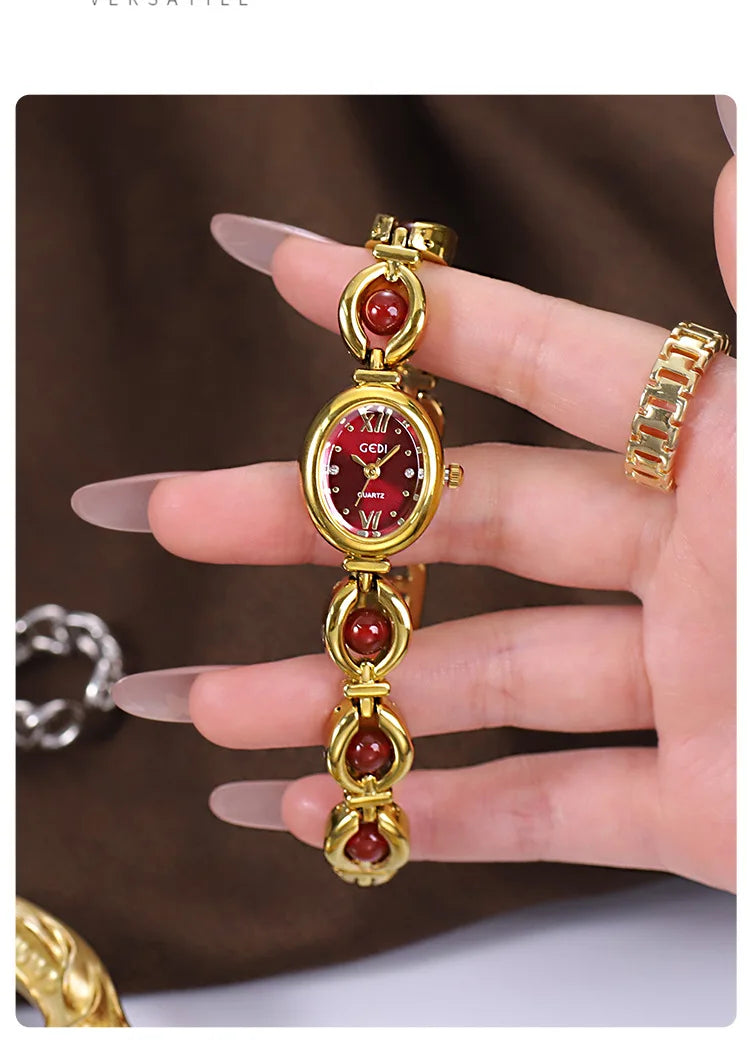 Ladies Watch Light Luxury Brand National Style Zulu Green Bracelet Advanced Bead Waterproof Women Fashion Quartz Wristwatches