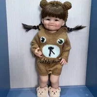 BZDOLL 55cm 22inch Lifelike Reborn Baby Girl Doll Soft Silicone Long Brown Hair Realistic Princess Toddler Bebe Birthday Gift