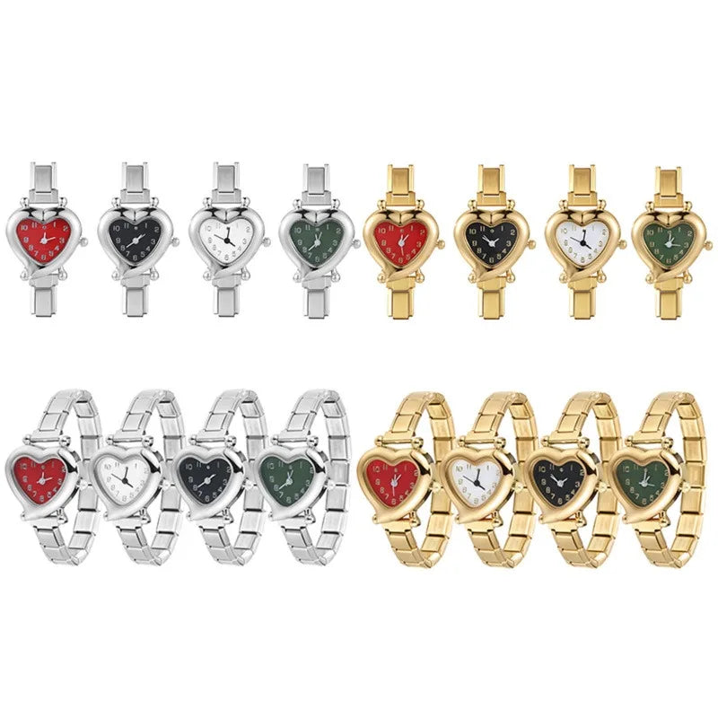 High Quality Fashion DIY 9MM Width Italian Elastic Charm Stainless Heart Shape Watch Bracelet Bangle for Friend Birthday Jewelry