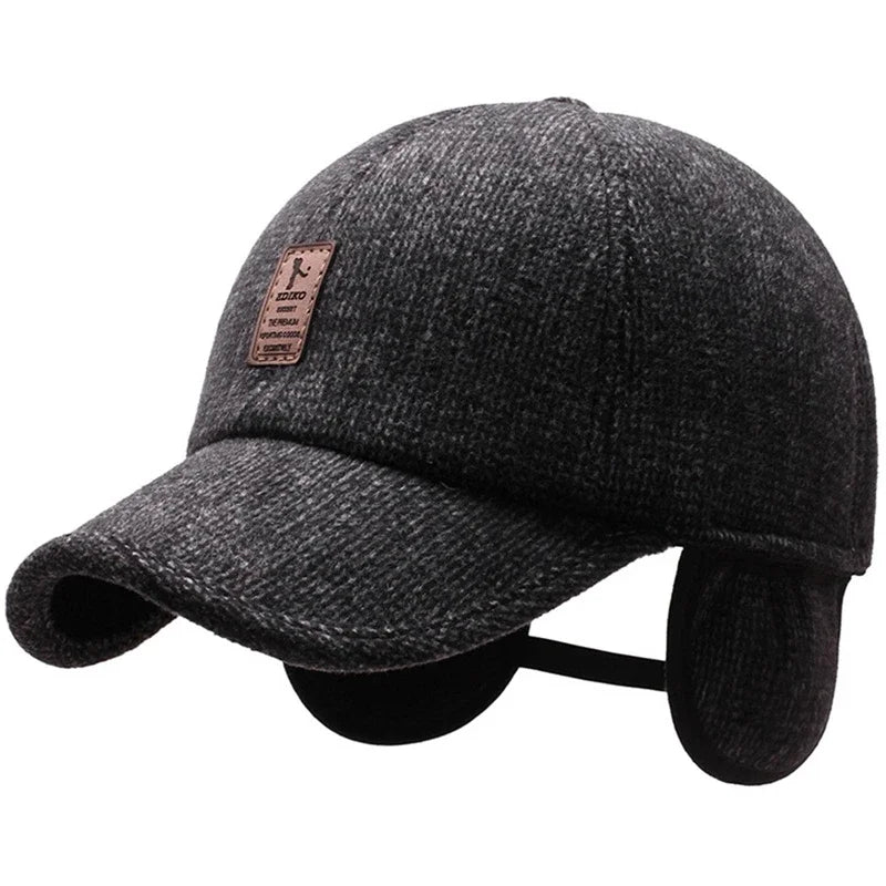 Autumn Winter Warm Men Woolen Baseball Cap Outdoor Ear Cover Earflaps Adjustable Hat Middle-aged Dad Hat With Earmuffs Design
