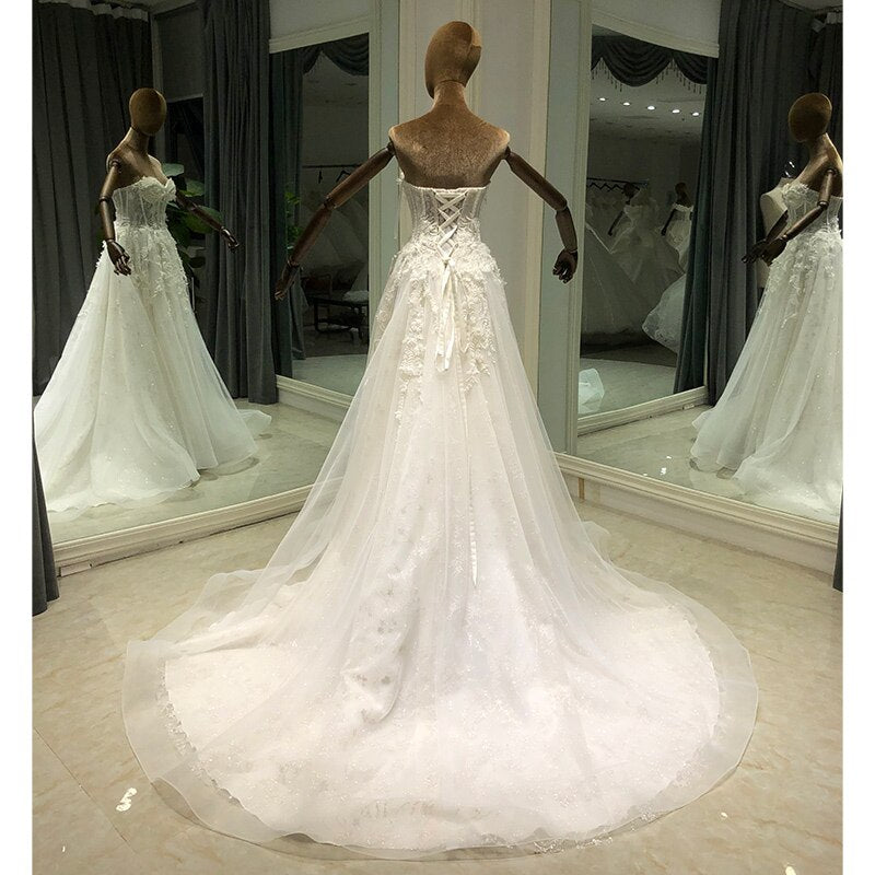 White Bridesmaid Dresses: Detachable Sleeve Bride A-Line Wedding Dress