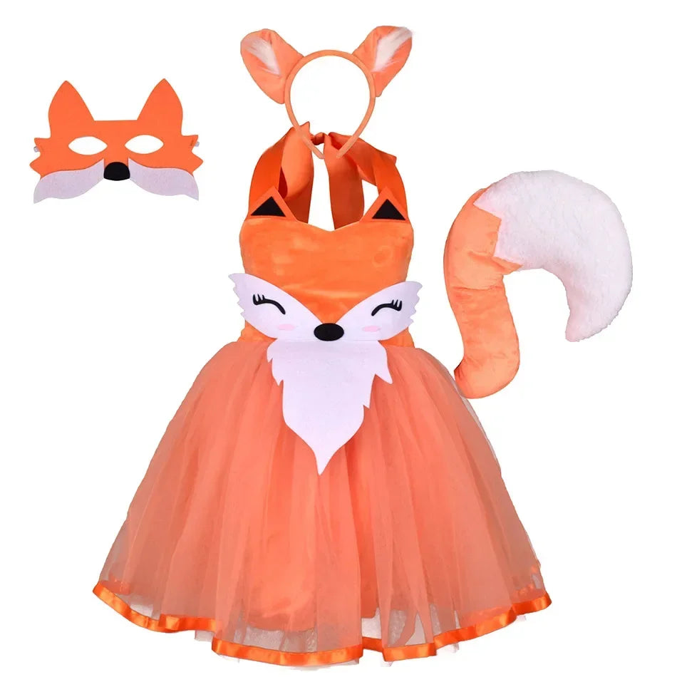 Kids Fox costume Girls Tutu Dress Headwear Tail Animal Girl Zoo Party Dresses Girls Halloween Performance Cosplay Costumes