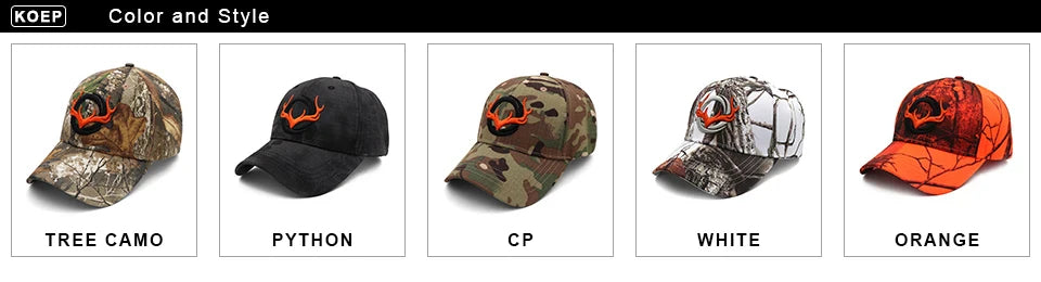 KOEP New Camo Baseball Cap Fishing Caps Men Outdoor Hunting Camouflage Jungle Hat 3D Deer Embroidery