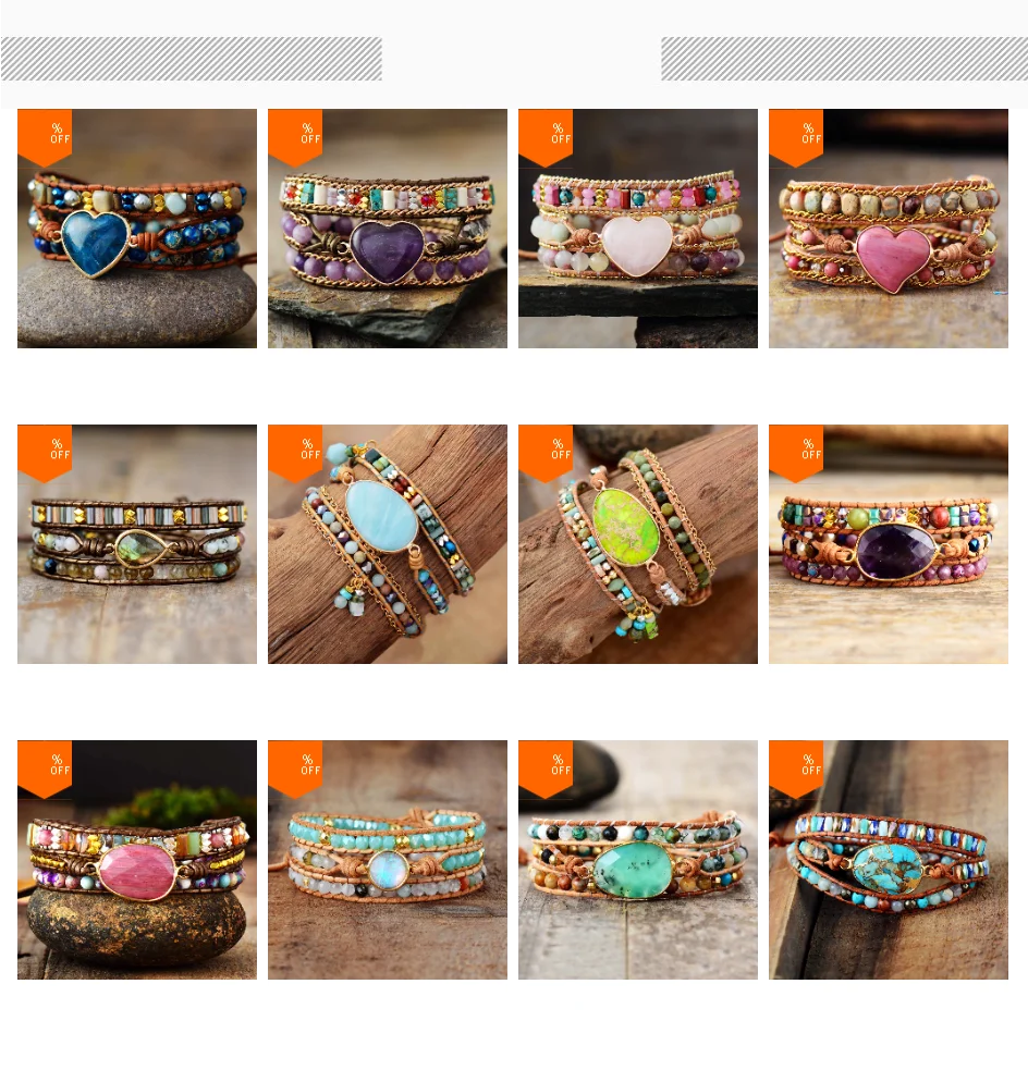 Boho Multistrand Stone Leather Wrap Bracelet Five Wrap Stackable Handmade Bracelets Vintage Statement Jewelry Bijoux