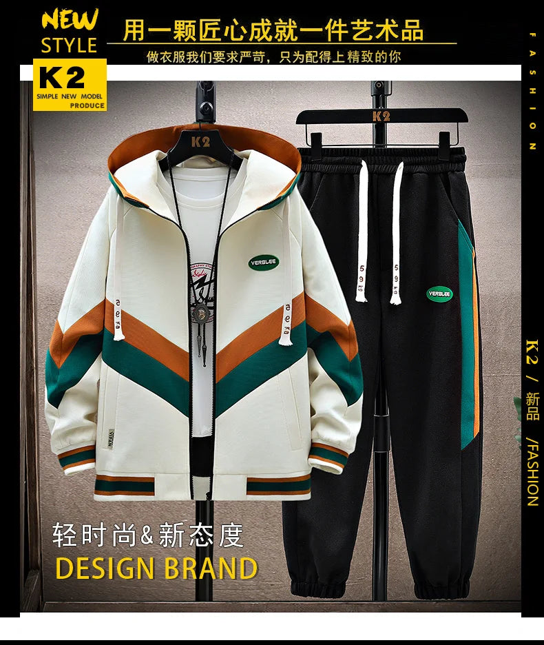 Spring Autumn Men's Sets Korean Fashion Joggers Suit Men Casual Men patchwork Streetwear Hooded Tracksuit Men Two Piece Set