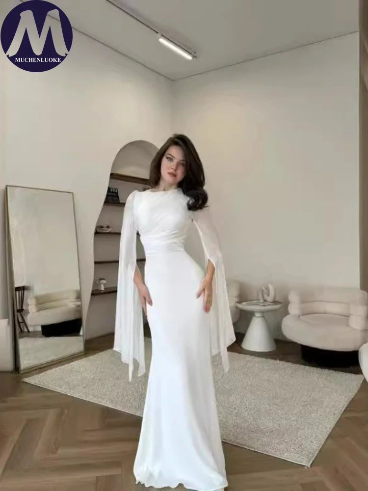 Formal attire Dresses: Elegant Scarf Collar Flying Sleeve Long Dress