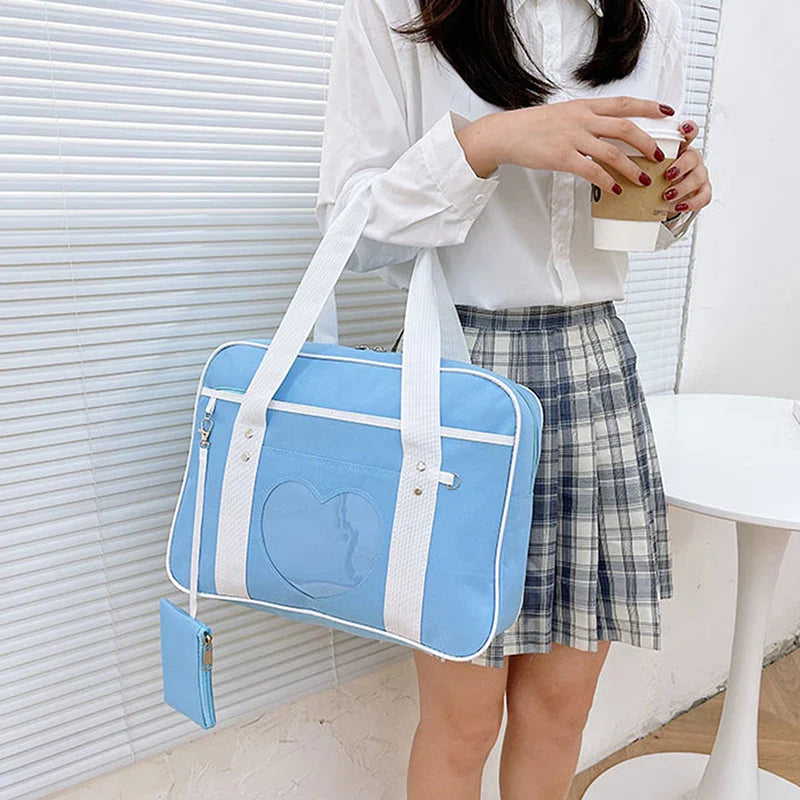 Japanese Lolita Heart JK School Uniform Bags Fashion Women Oxford  Women Student PU Handbag Cosplay Anime Shoulder Bag
