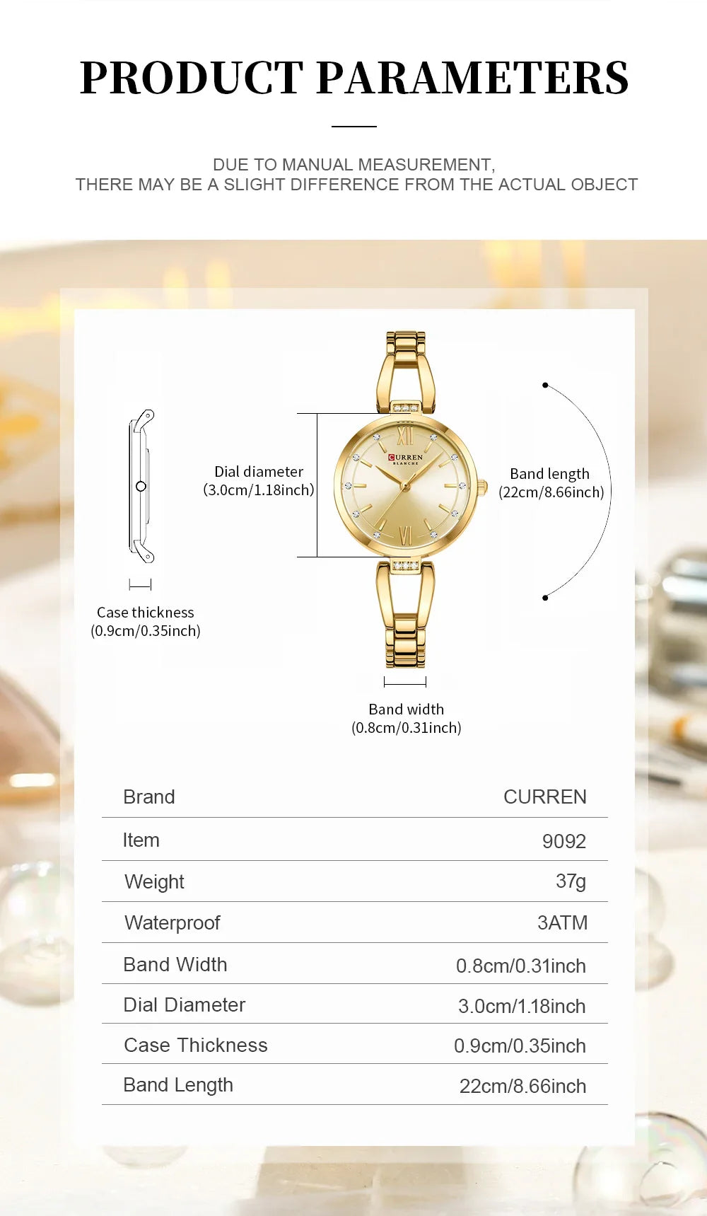 Curren 9092 Luxury 30mm Gold Watch For Woman Diamond Ladies Quartz Watch Waterproof Stainless Steel Women часы женские наручные