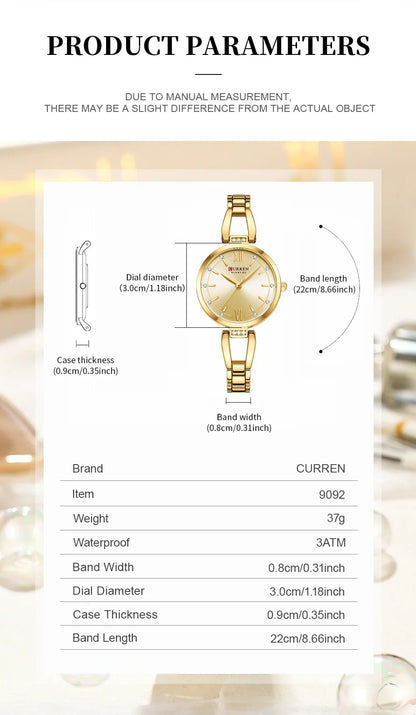 Curren 9092 Luxury 30mm Gold Watch For Woman Diamond Ladies Quartz Watch Waterproof Stainless Steel Women часы женские наручные