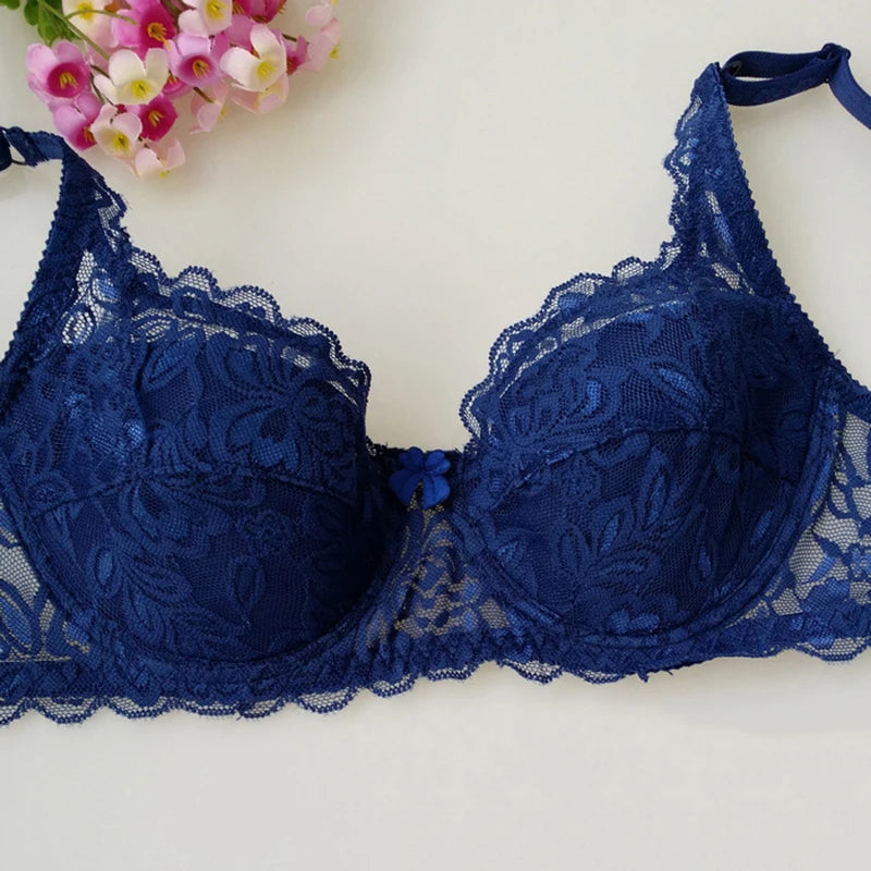 Floral Lace Bras Women Summer Thin Push Up Brassiere Solid Color