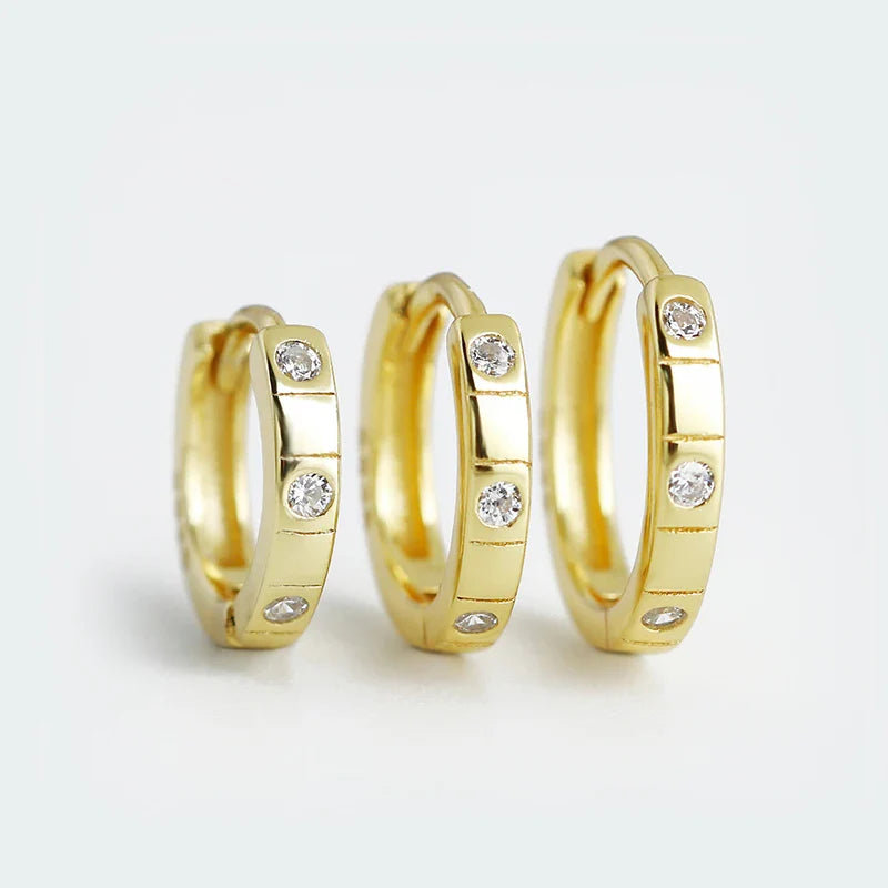 WANTME 925 Sterling Silver Simple Stripes Shiny Zircon Huggies Hoops Earrings for Women Fashion Unisex Punk Jewelry Ear Buckle