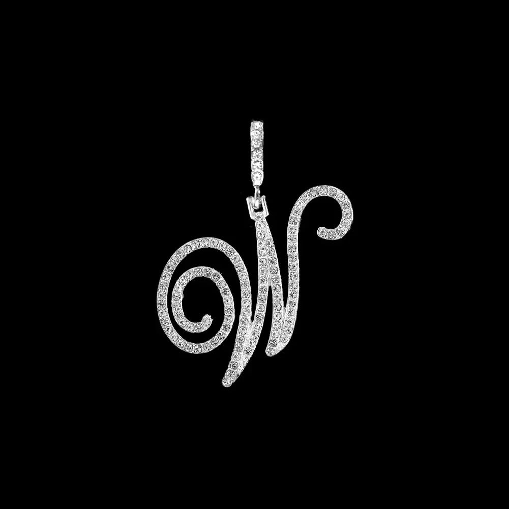 Fashion 26 Cursive Initial Letter Zircon Pendant Necklace For Women Shiny Crystal Alphabet Rope Chain Necklace Hip Hop Jewelry
