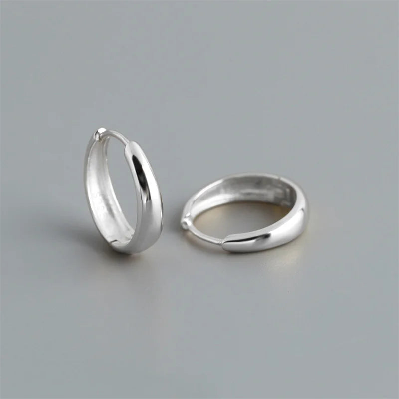 WANTME 925 Sterling Silver Simple Statement Matte Large Huggies Hoop Earrings for Men Women Fine Gothic Punk Charms S925 Jewelry