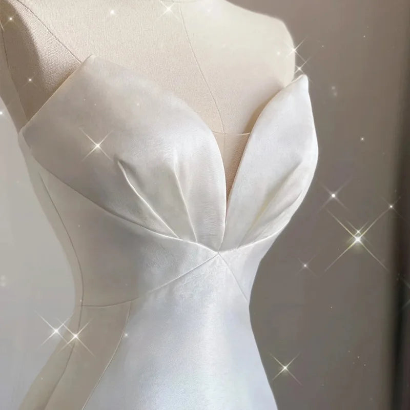 Homecoming Dresses: White Satin Wedding Trailing Mermaid Maxi Dresses