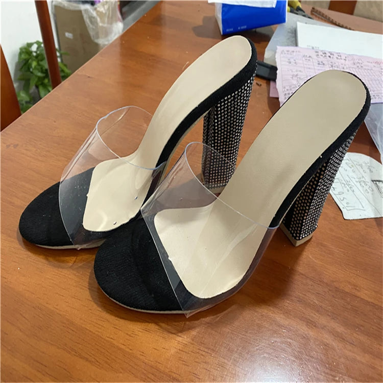 High Heels For Women Summer Shoes Pointed Toe Sandals Italy Ladies Elegance Pumps Large Size Girl Fashion Crystal Sequin