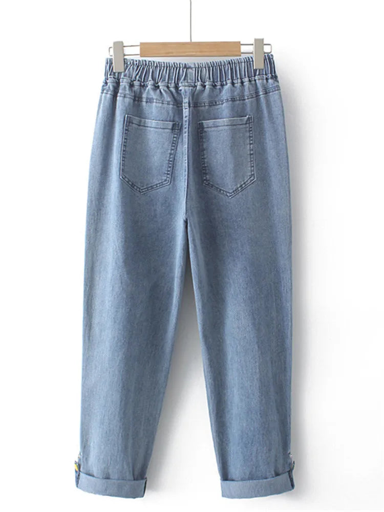 Plus Size Women's Jeans Elastic High Waist Stretch Spring Summer Stretch Denim Jeans