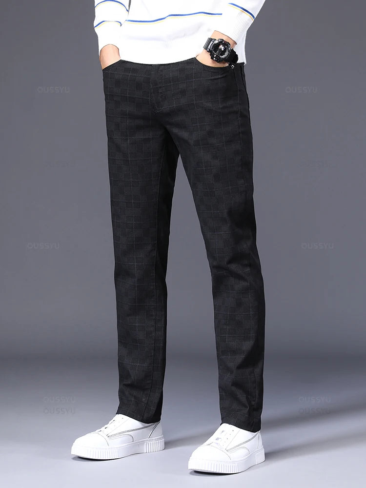 Jeans for Mens Brand Clothing Classics Plaid Casual Pants Men