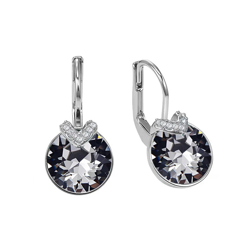 Bella V Drop Earring for Women Christmas Birthday Genuine Crystals from Austria Round Cut Dangle Silver Color Pierced Jewelry