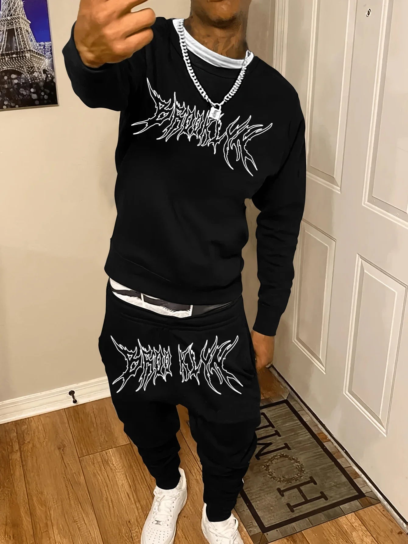 Autumn Trendy New Sweatshirt Sweatpants Set Men's Daily Loose Casual Fit Printed Hundred Long Sleeve Sweatshirt 2 piecesSet