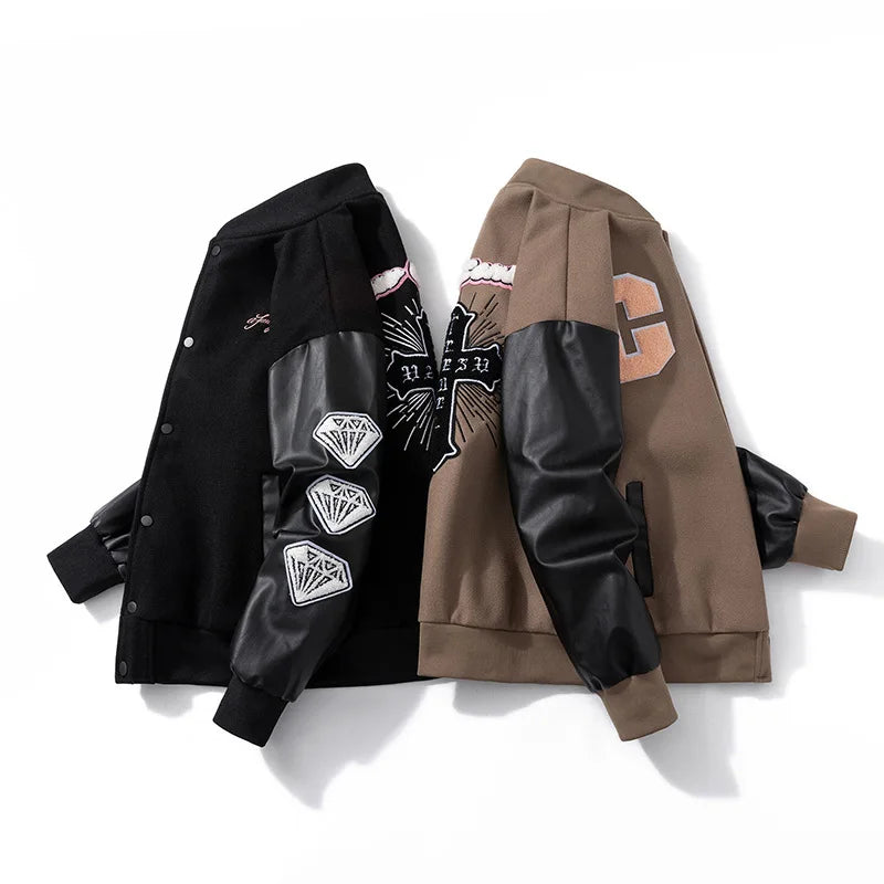 High Quality Baseball Suit Men's American Retro High Street Loose Leather Varsity Jacket