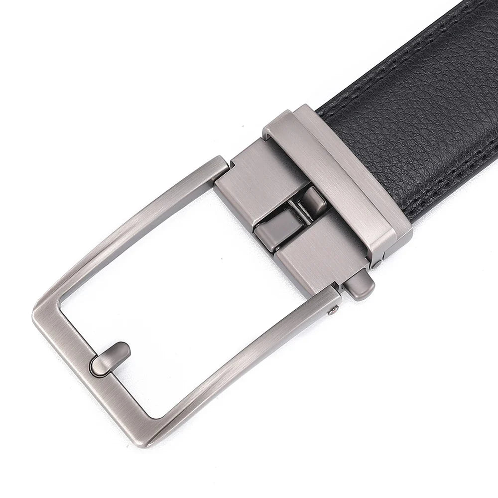 Men's Automatic Buckle Leather Belt, Cowhide, Fake Pin Buckle, No Holes, Fashion, New