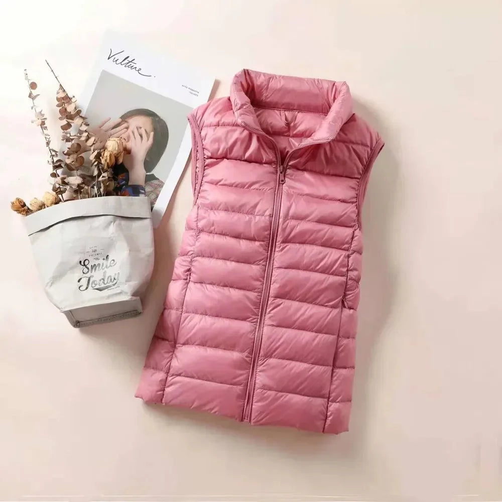Down Jacket Women Sleeveless Ultra Light Down Vests Slim Jacket Girl Gilet Lightweight