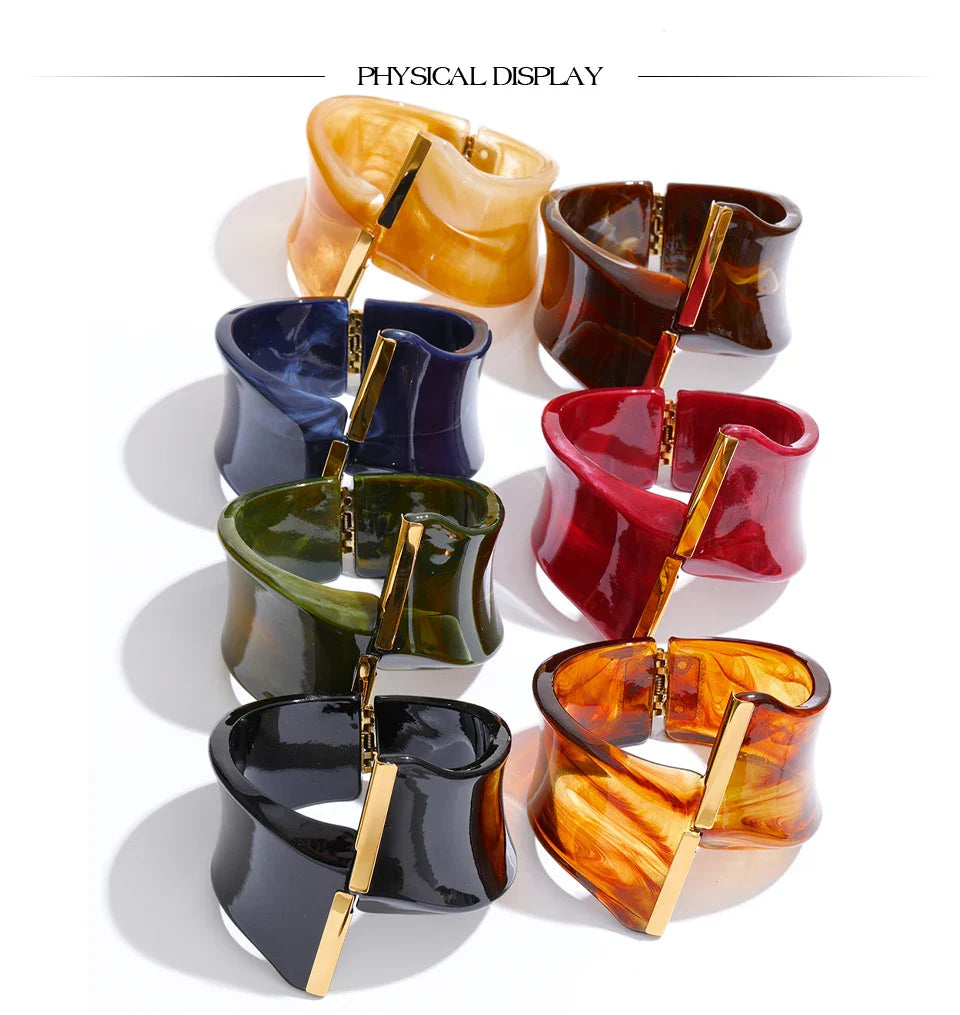 Yhpup 62mm Exclusive Design Multi-Color Acrylic Acetic Acid Wide Bracelet Bangle Stainless Steel Fashion Statement Jewelry 2025