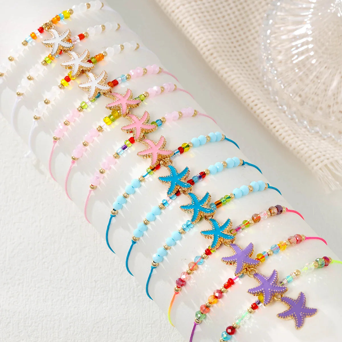 12 piece new ocean series starfish butterfly woven stretch bracelet set