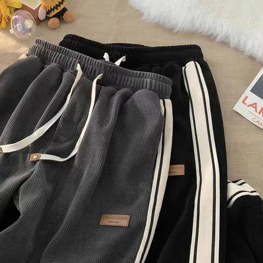 Fall Striped Corduroy Sweatpants Women Winter Thick High Waist Drawstring